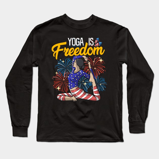 Yoga Is Freedom American Flag  Meditation Long Sleeve T-Shirt by Ramadangonim